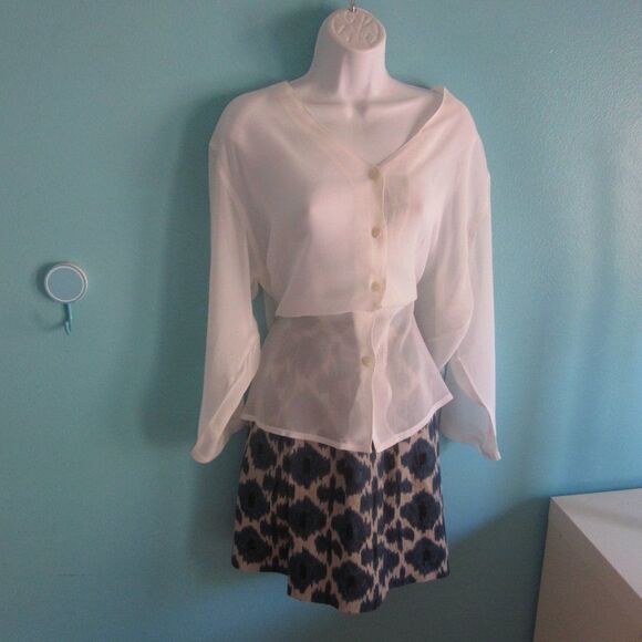 Michael Kors Summer Linen A-Line Mini Skirt Size 4 Rear Zipper Blue Ikat Print - Picture 7 of 10